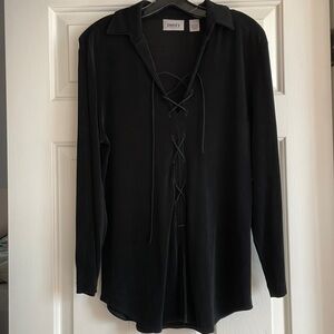 Chicos Black lace up collared top